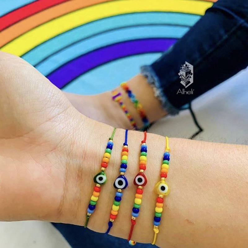 bohemian style glass beads eyes handwoven colorful enamel bracelet