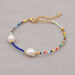 simple natural pearl glass rice bead stainless steel tail chain bracelet