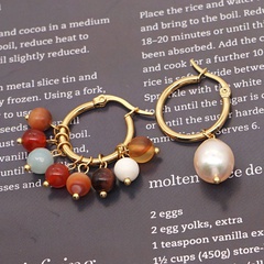 Retro color agate natural pearl earrings