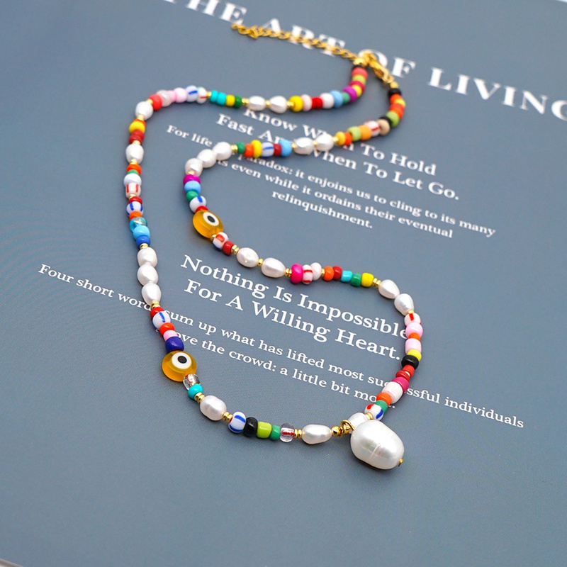 simple colored glaze eye pearl handmade pendant necklace