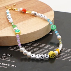 simple letters soft pottery smiling face glass eye beads pearl necklace