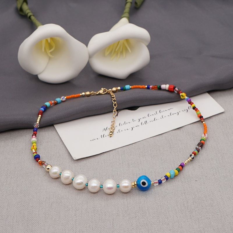Retro bohemian freshwater pearl color bead necklace