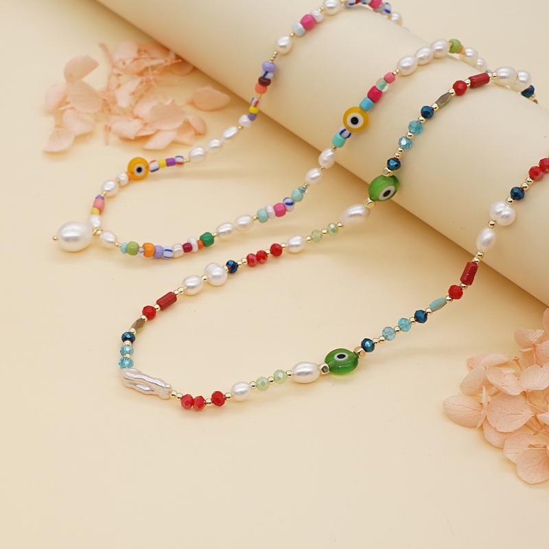 BohemianFreshwater Pearl Handmade Eye Bead Rainbow Necklace