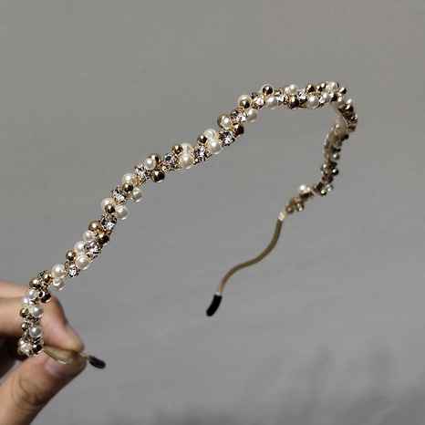 Serre-tête coréen en perles de métal et strass's discount tags