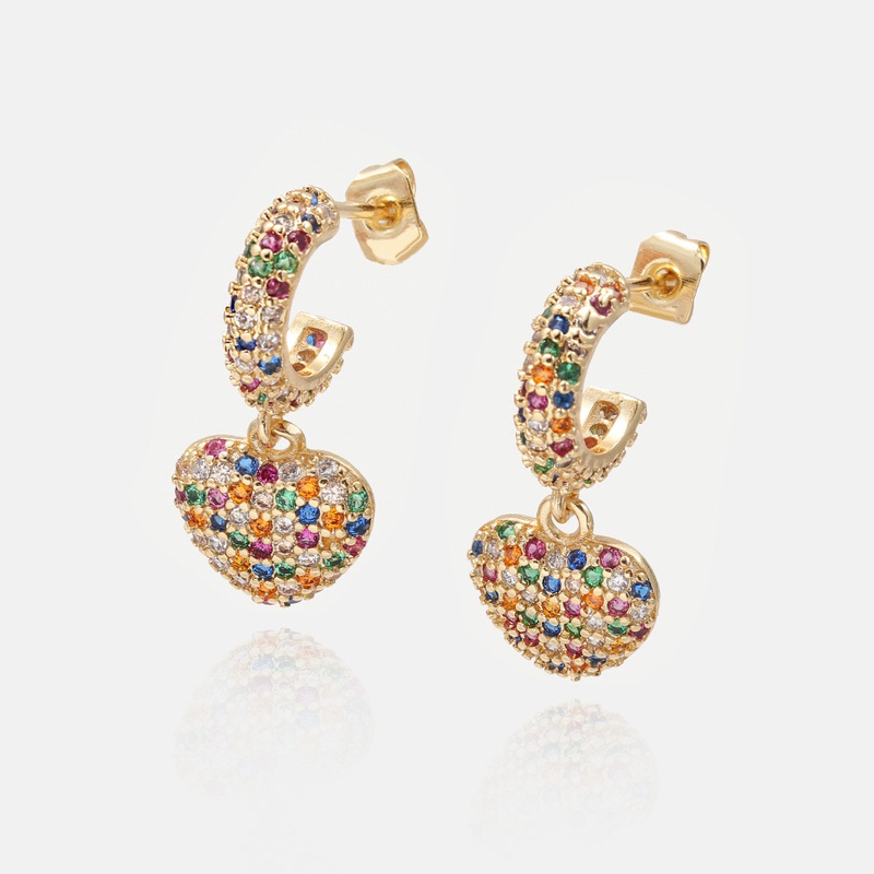 Fashion new goldplated color zircon heart earrings