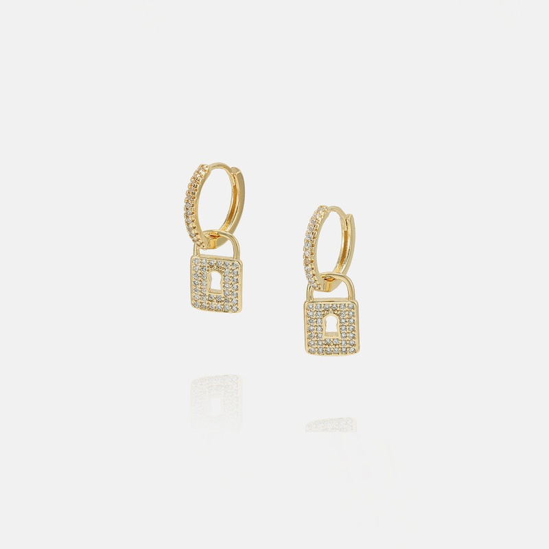 fashion popular goldplated zircon small lock earrings
