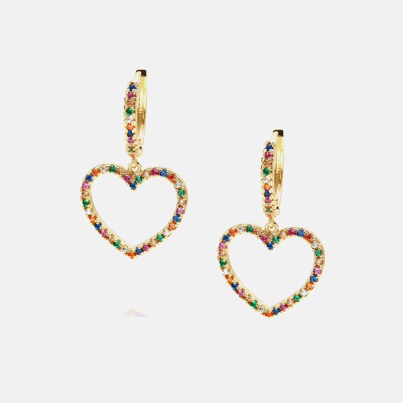 fashion goldplated color zircon hollow heart shape earrings