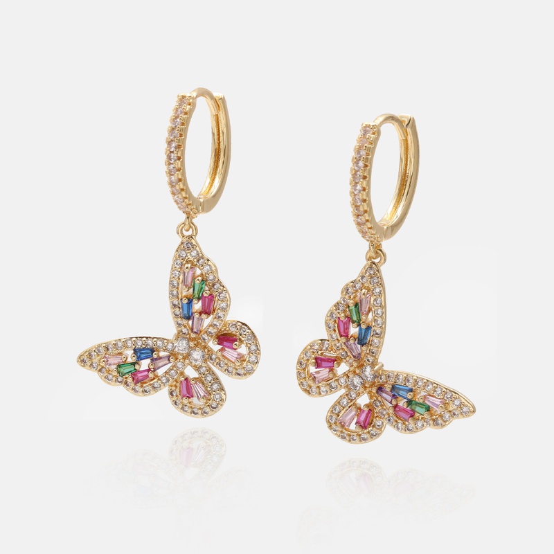 fashion color zircon goldplated butterfly earrings wholesale