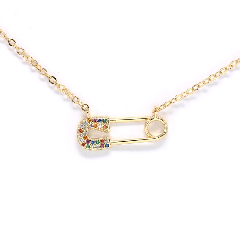 fashion simple color zircon pin goldplated copper necklace wholesale