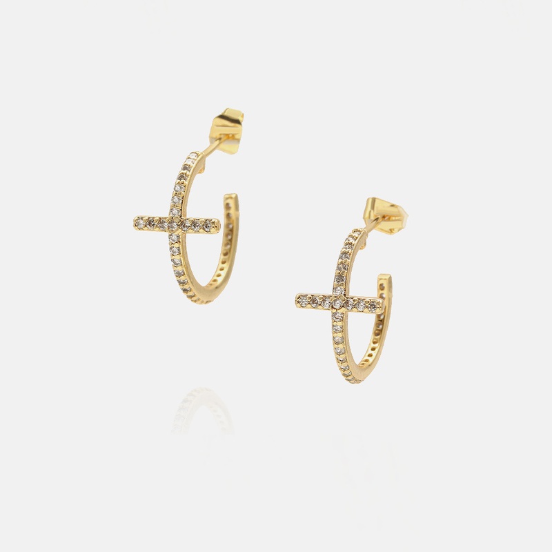 fashion simple goldplated zircon cross earrings wholesale
