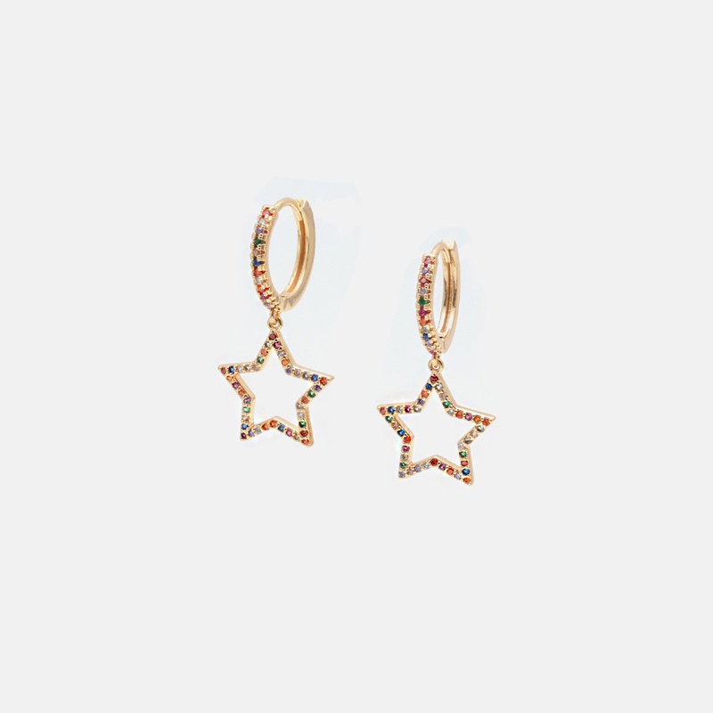 fashion hollow color zircon star earrings