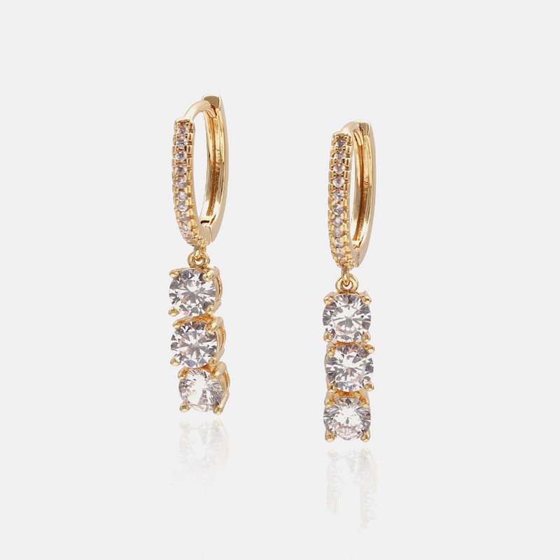 simple long fourclaw goldplated zircon earrings