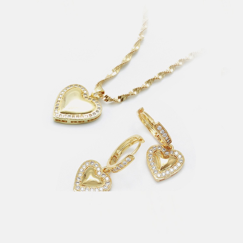 fashion heartshaped pendant copper necklace earrings set