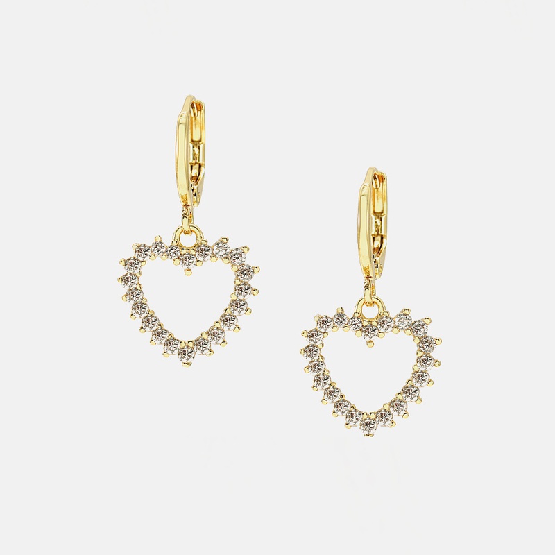 fashion goldplated zircon heartshaped earrings