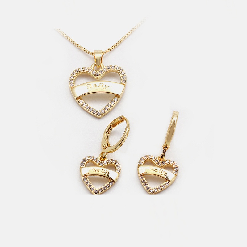 Korean heartshaped copper necklace earrings set
