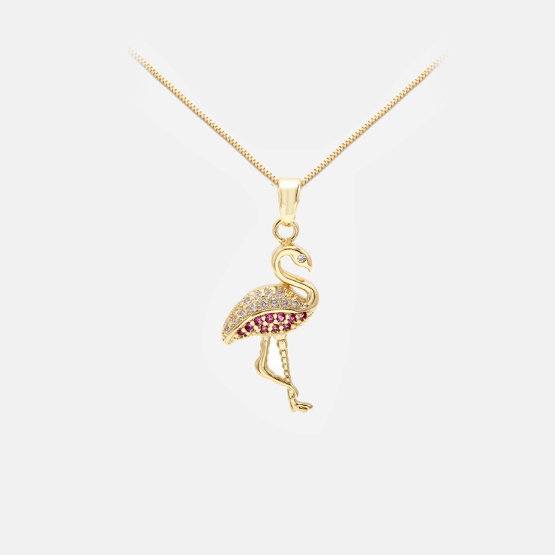fashion diamond pendant flamingo copper necklace