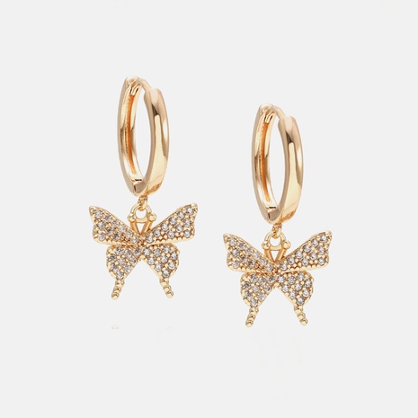 Boucles d'oreilles papillon en zircon plaqué or de style coréen en gros's discount tags