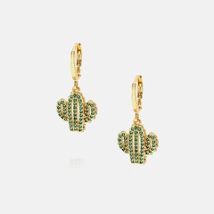 boucles d'oreilles cactus zircon vert cuivre de mode en gros