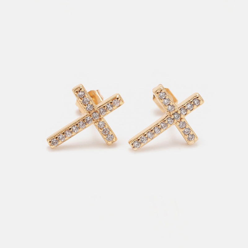 fashion simple goldplated zircon cross earrings