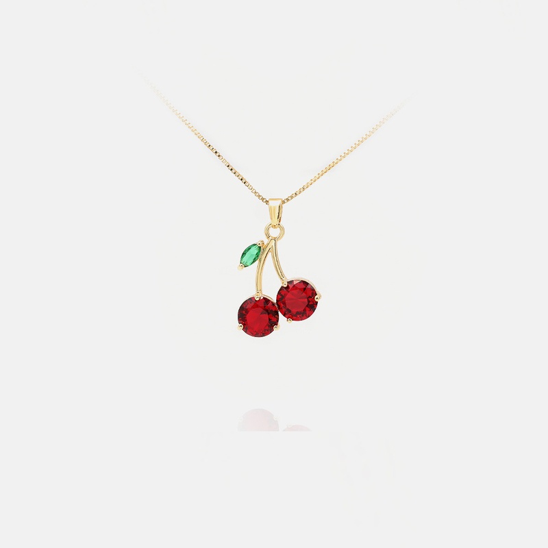 fashion cute sweet cherry pendant goldplated necklace