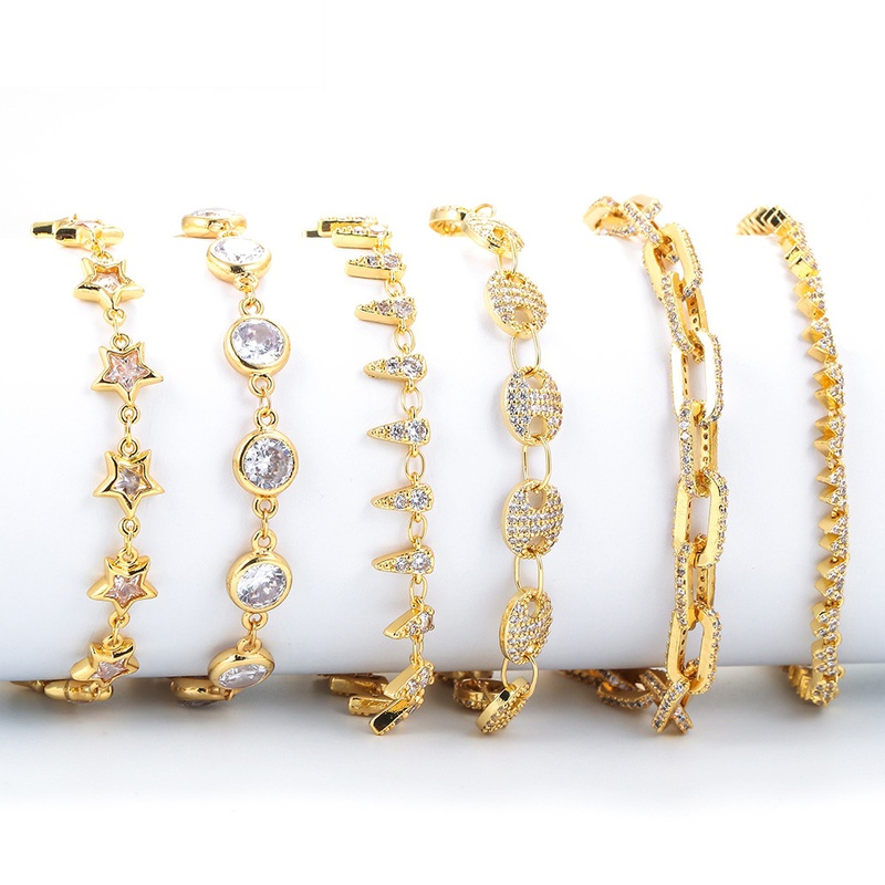 fashion geometric full diamond zircon copper bracelet sets
