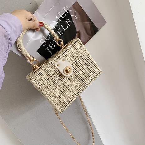 fashion metal chain one-shoulder messenger straw woven bag   NHLH364757's discount tags
