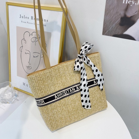 new fashion polka dots silk large capacity straw woven bag NHRU364815's discount tags