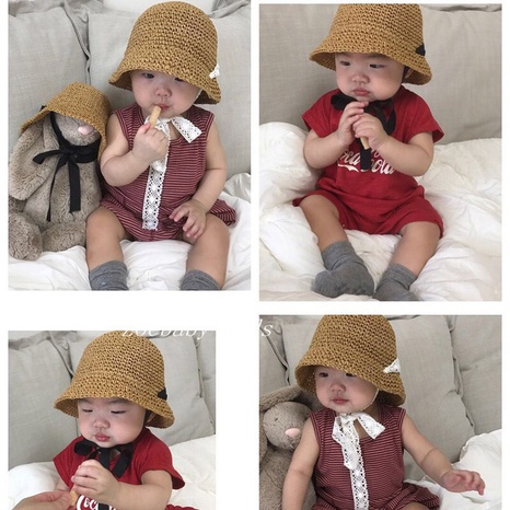 Korean style lace children's straw hat wholesale NHTQ365051's discount tags