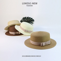 Summer casual sunscreen flat bow woven parent-child straw hat
