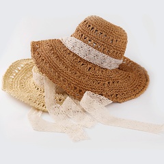Korean summer handmade windproof big-edge suncreen lace straw hat
