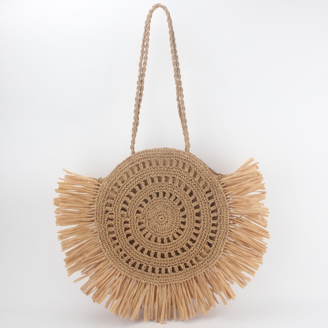 casual large-capacity fringed one-shoulder straw woven bag  NHTG365129's discount tags