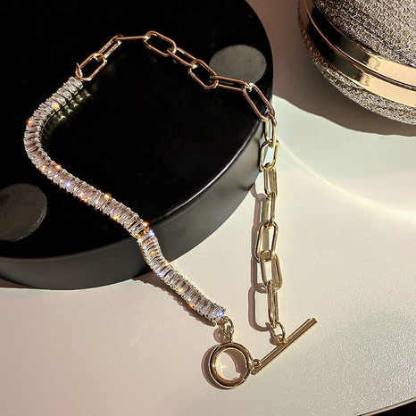 Nihaojewelry zircon rhinestone chain splicing OT buckle necklace Wholesale jewelry's discount tags