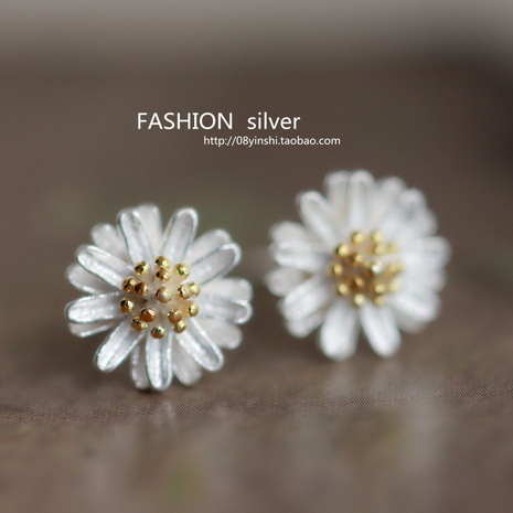 nihaojewelry fashion white daisy 925 sliver stud earrings wholesale jewelry's discount tags