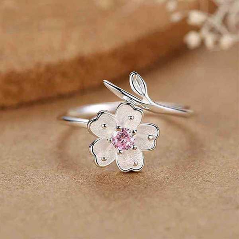 nihaojewelry fashion pink flower zircon open adjustable ring wholesale jewelry