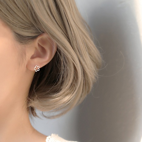 nihaojewelry korean hollow frosted flower 925 silver stud earrings wholesale jewelry's discount tags