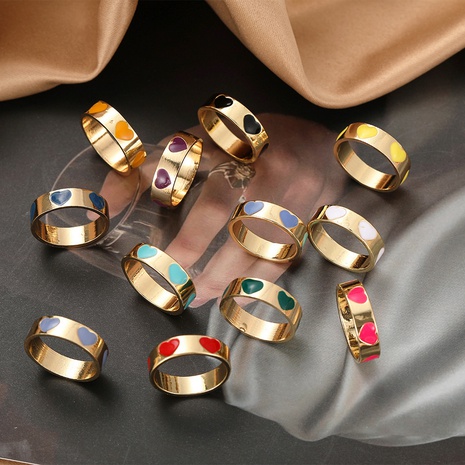 wholesale jewelry fashion heart color drop oil open ring nihaojewelry's discount tags