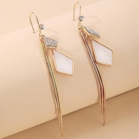 Nihaojewelry jewelry wholesale Korean geometric inlaid rhinestones long tassel ear hook's discount tags
