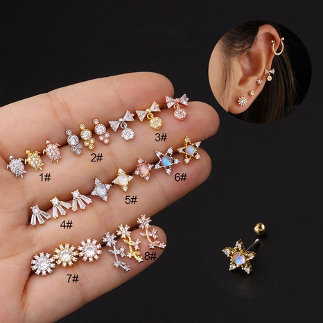 nihaojewelry fashion screw ball inlaid zircon stainless steel stud earrings single wholesale jewelry's discount tags