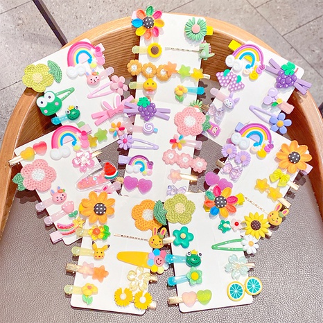 Korean style cute woolen flowers children's hairpins 10 pieces's discount tags