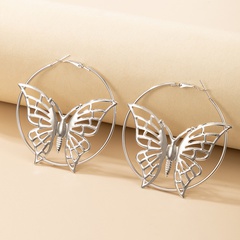Nihaojewelry boucles d'oreilles cercle papillon creux en métal de style simple bijoux en gros