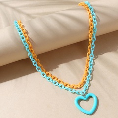 Nihaojewelry bijoux en gros simple pêche coeur creux pendentif couleur contrastée collier multicouche