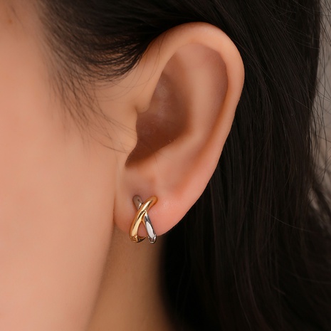 Coreano Dongdaemun Ins estilo pendiente Clip de oreja pendientes de círculo de moda elegante oro y plata pendientes de Cruz tridimensional anillo/pendiente de perno prisionero's discount tags
