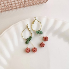 Korean Style Elegant Net Red Cherry Bow Tassel Pendant Earrings Niche Cute Eardrops Female Sweet Temperament Earrings