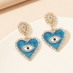 Nihaojewelry exaggerated style devil's eyes inlaid rhinestone heart-shaped earrings wholesale jewelry