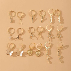 vente en gros bijoux simples boucles d'oreilles papillon lune rose ensemble de 9 pièces nihaojewelry