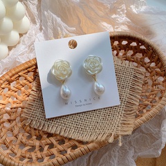 wholesale jewelry retro camellia long pearl pendant earrings nihaojewelry