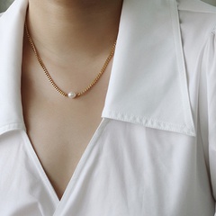 vente en gros bijoux simple perle d'eau douce titane collier court en acier nihaojewelry