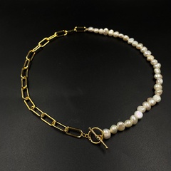 wholesale jewelry simple pearl splicing chain OT buckle necklace nihaojewelry