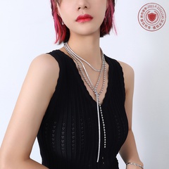 wholesale jewelry fashion round bead chain zircon tassel titanium steel multi-layer necklace nihaojewelry