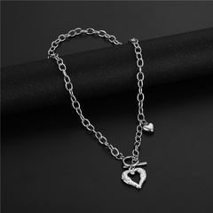 wholesale jewelry retro hollow heart-shaped pendant OT buckle stainless steel necklace nihaojewelry